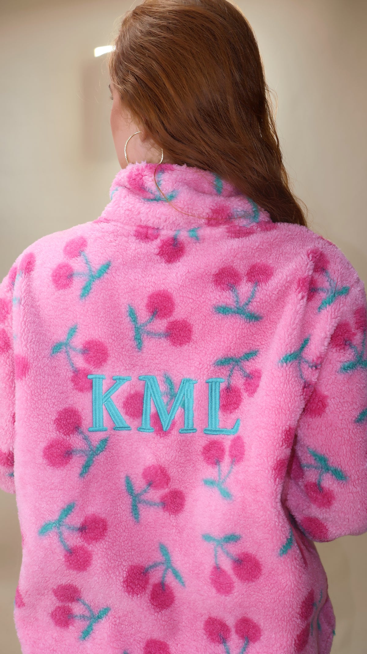 ONE OFF DROP. Cheeky Cherry KML Fleece. Pockets & drawstring. *Thermal fleece-more dense finish on the inside