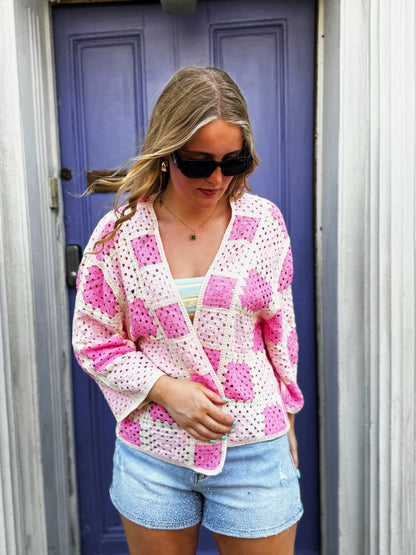 Jessie Pink Crochet Cardi