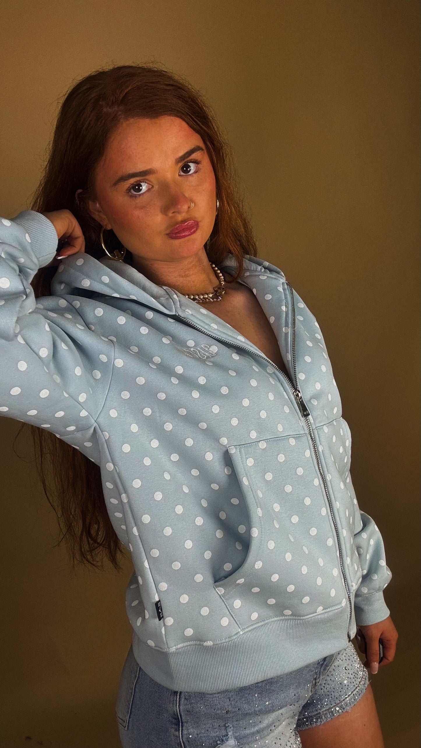 Billie Blue polka hoodie 80% cotton