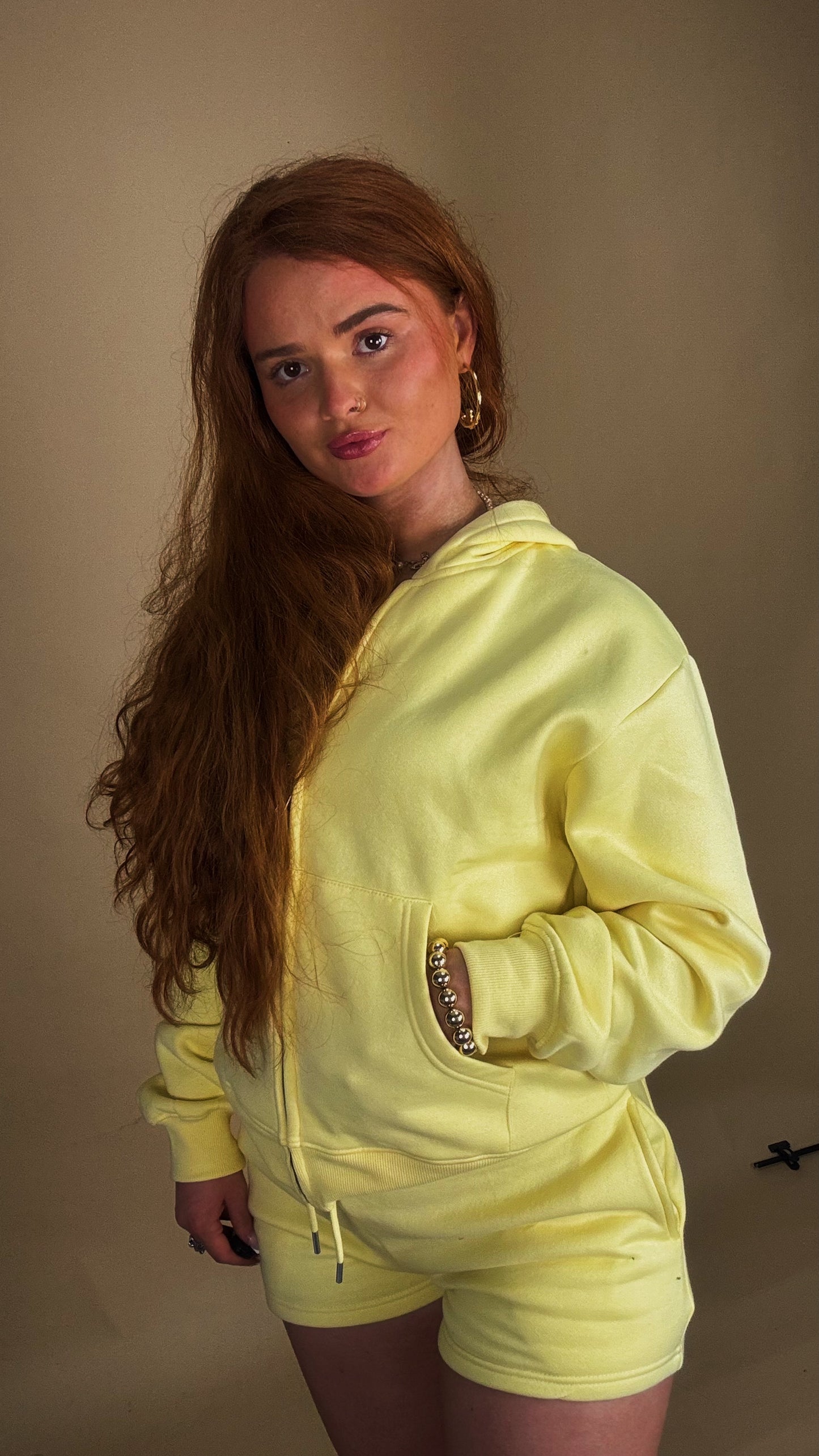 Lemon shorts Yasmine set 80% cotton fleece line set.