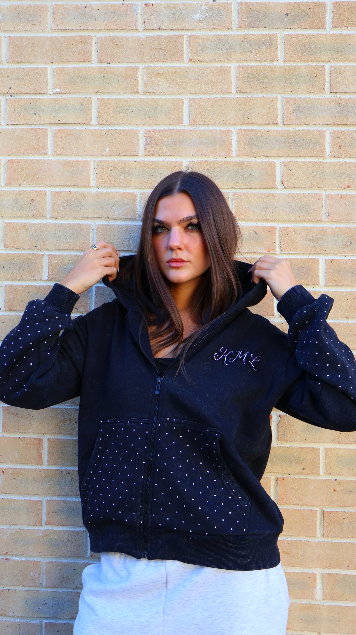 Naomi KML 80% cotton fleece diamonte hoodie