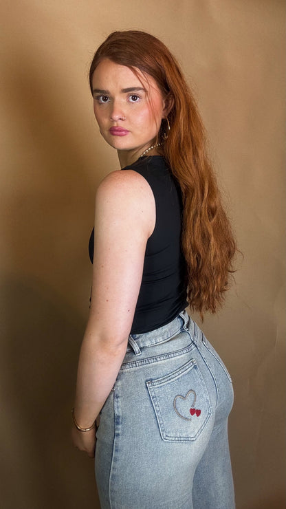 Matilda Heart Cherry Embroidered Jean