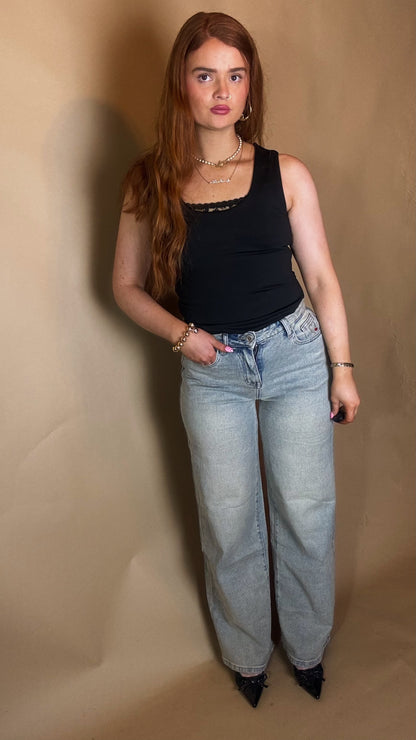 Matilda Heart Cherry Embroidered Jean