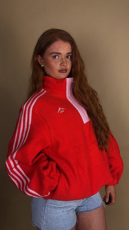 Aine Red/pink fleece. Pockets + drawstring. size down!