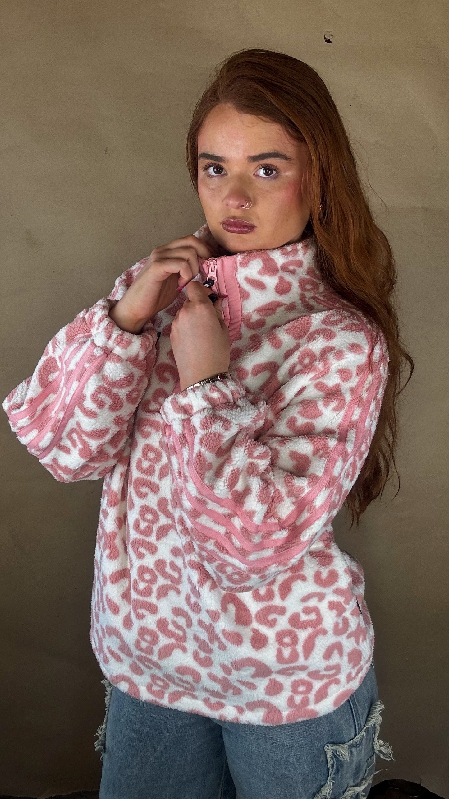 Payton Pink Leopard print zip up
