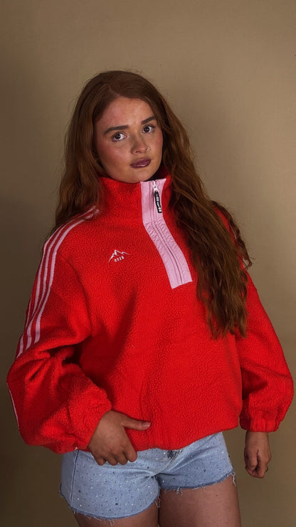 Aine Red/pink fleece. Pockets + drawstring. size down!