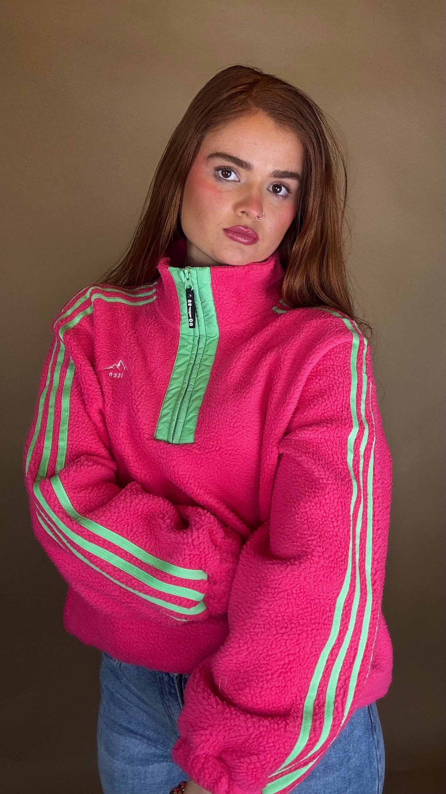 Emma x4 Stripe Fleece Pink size down. Pockets & draw string