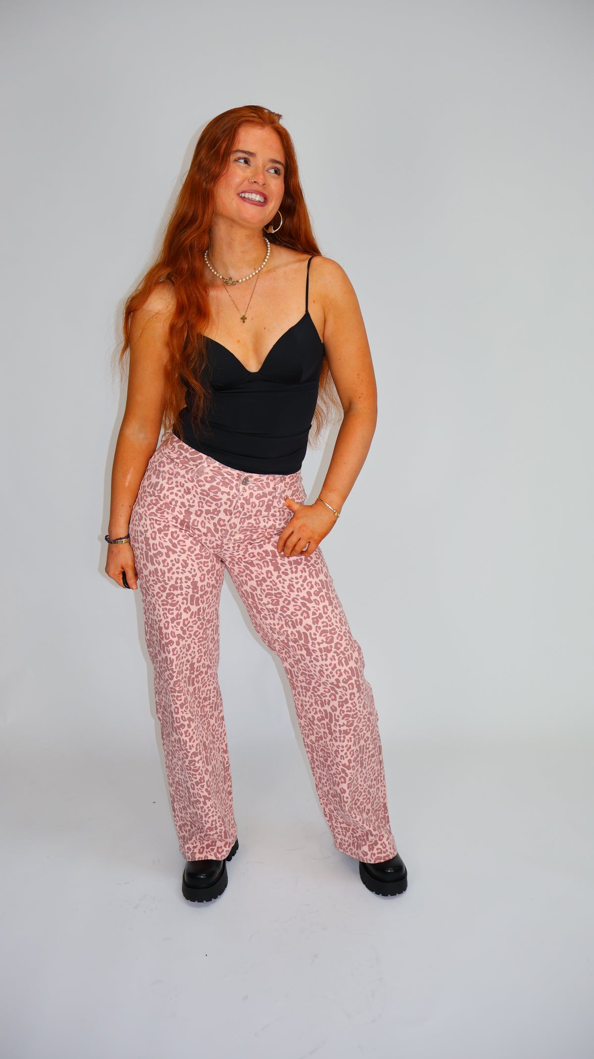 Lily Pink Leopard Dad Fit Denim