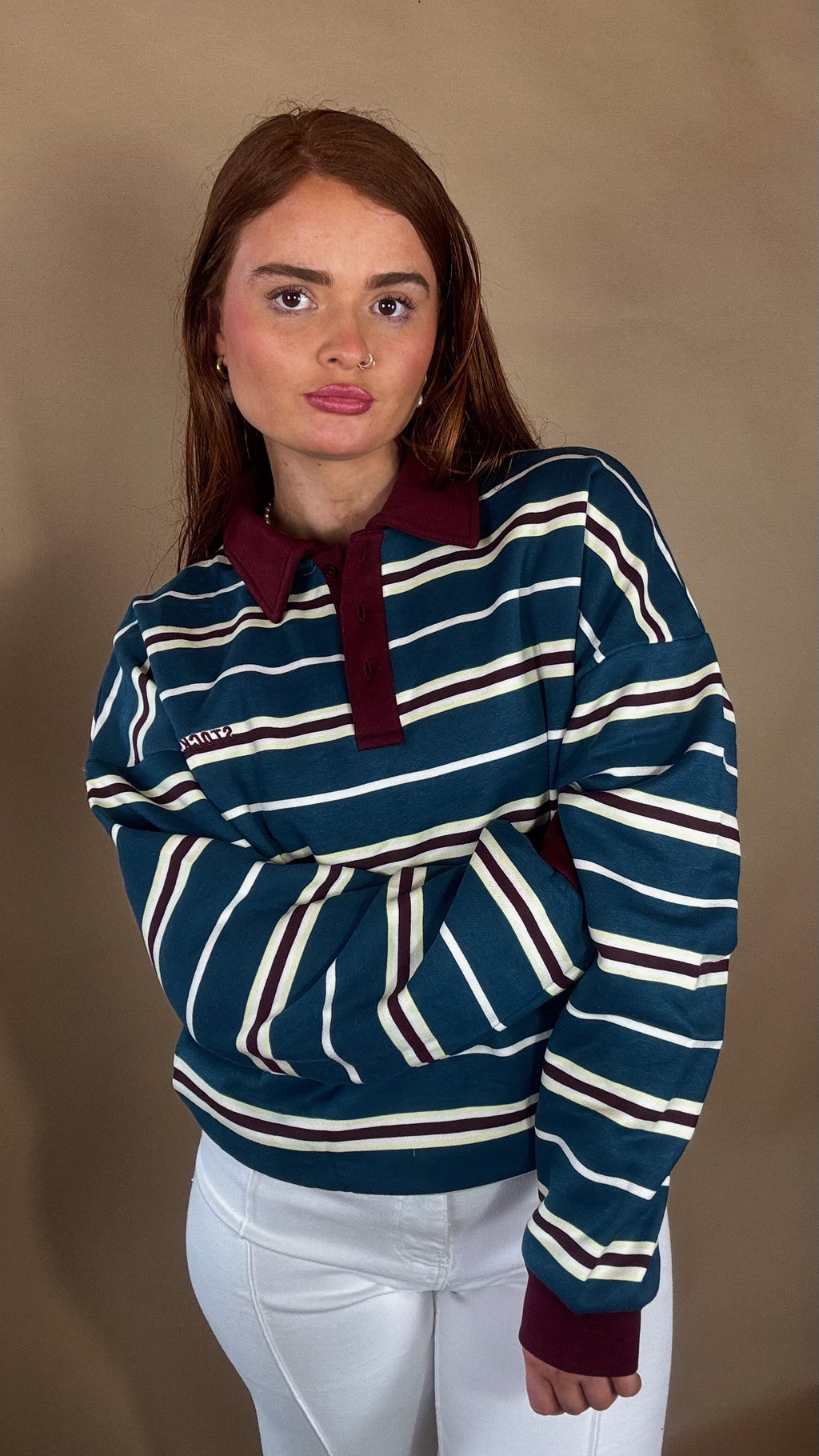 Eabha oversize fleece line Rugby Collar Top