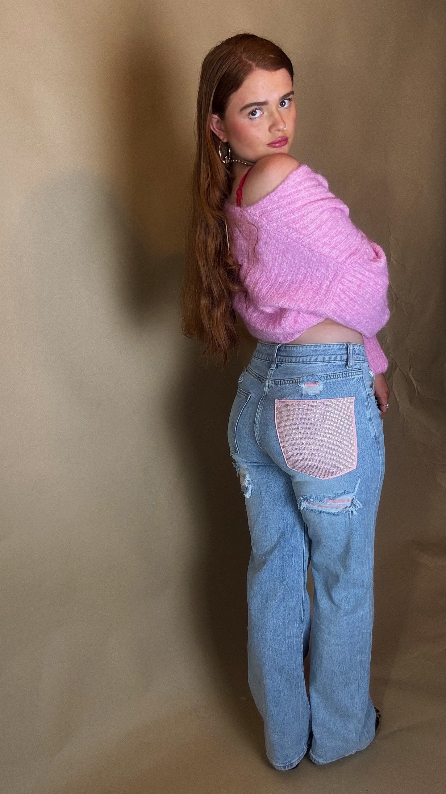 Mila Pink Diamonte patch Jean