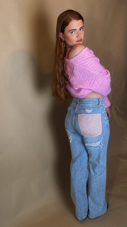 Mila Pink Diamonte patch Jean