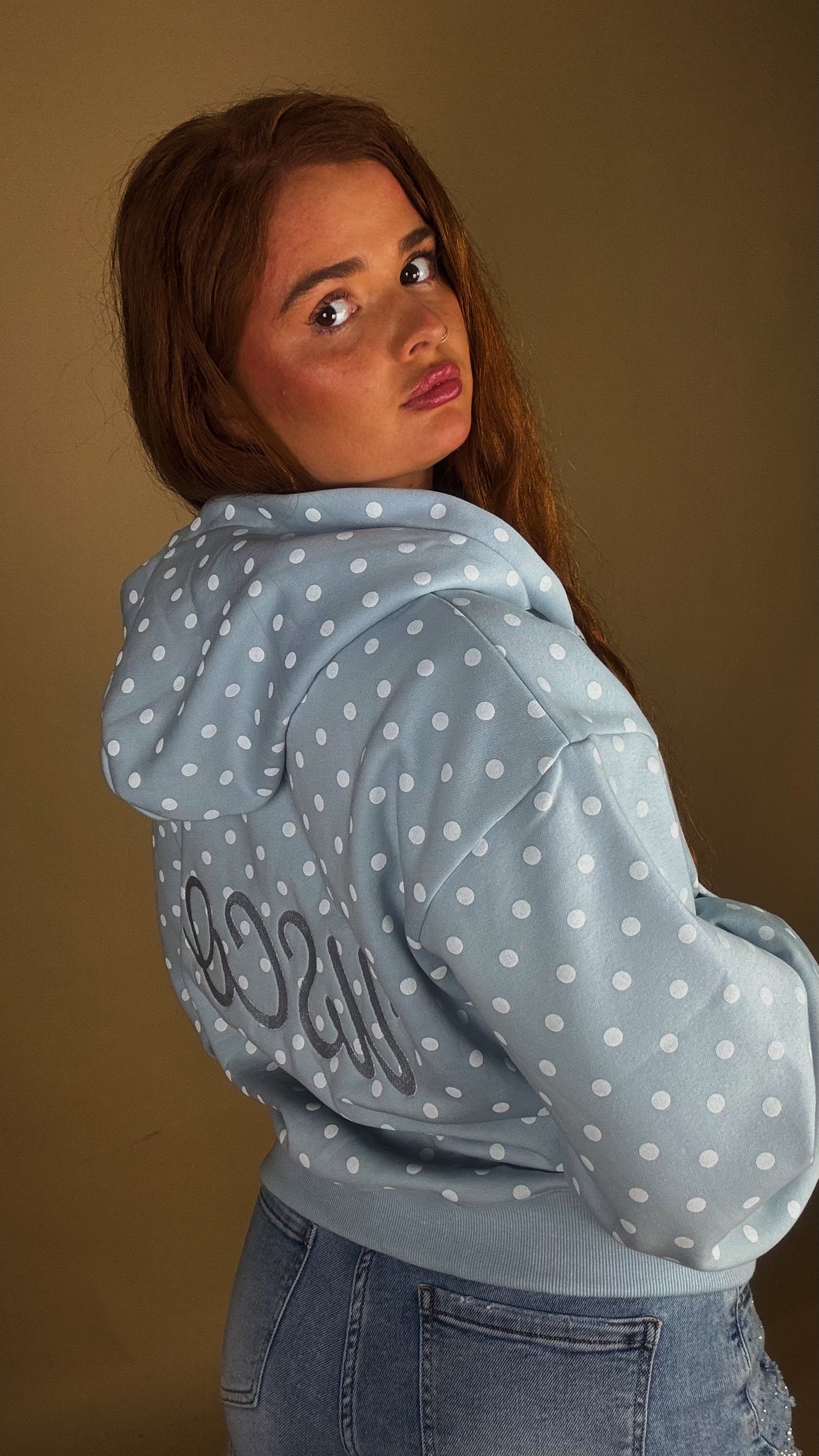 Billie Blue polka hoodie 80% cotton