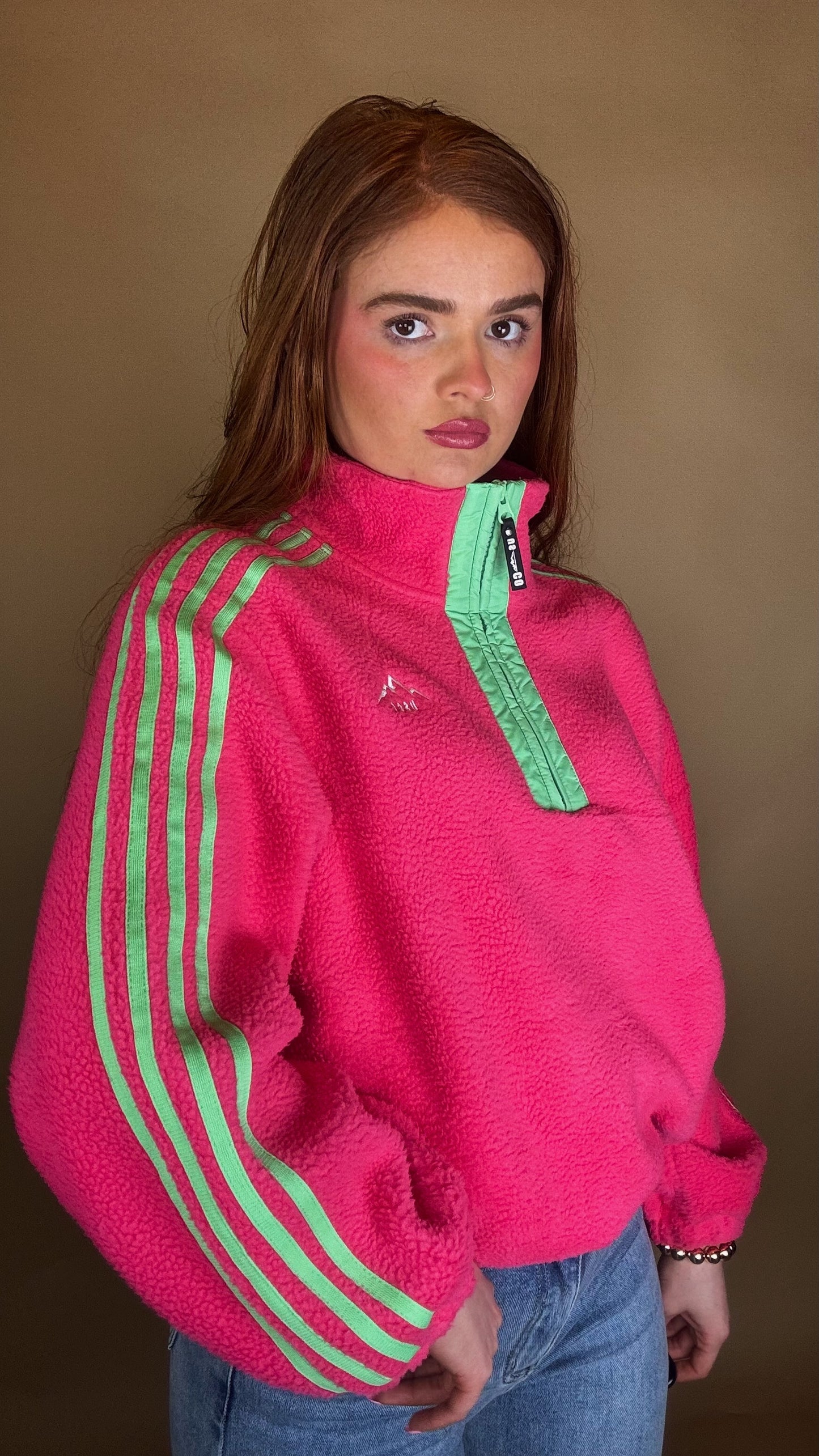 Emma x4 Stripe Fleece Pink size down. Pockets & draw string