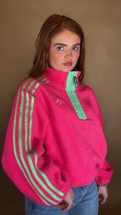 Emma x4 Stripe Fleece Pink size down. Pockets & draw string
