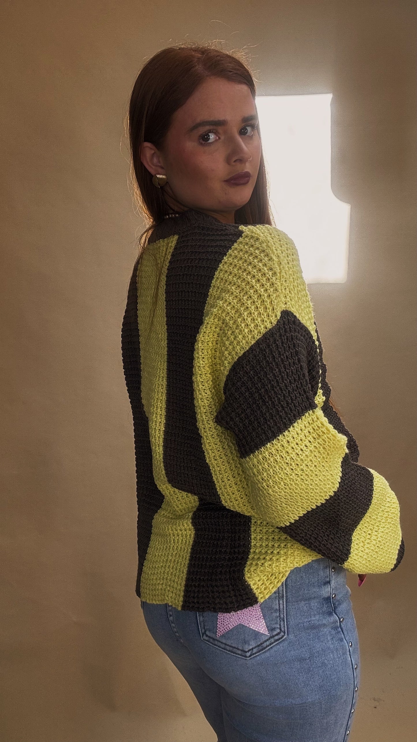 Sabrina Knit yellow charcoal top