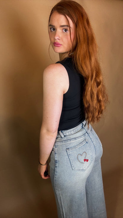 Matilda Heart Cherry Embroidered Jean