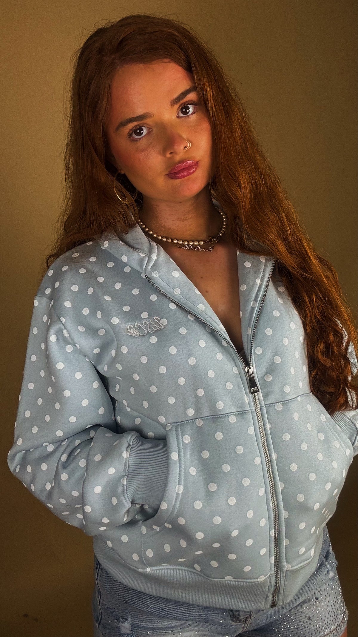 Billie Blue polka hoodie 80% cotton