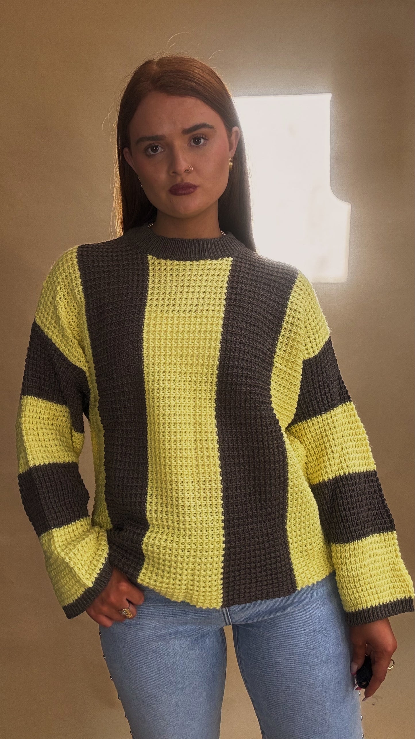 Sabrina Knit yellow charcoal top
