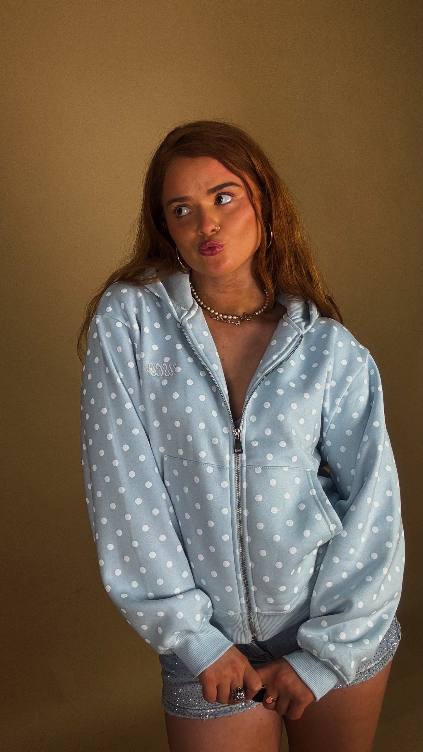 Billie Blue polka hoodie 80% cotton
