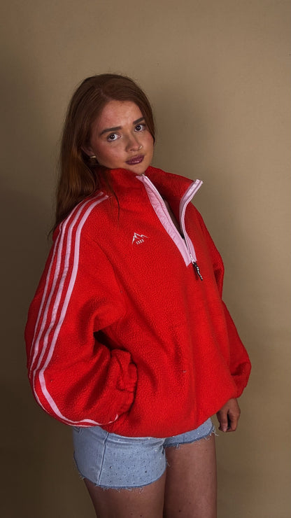 Aine Red/pink fleece. Pockets + drawstring. size down!