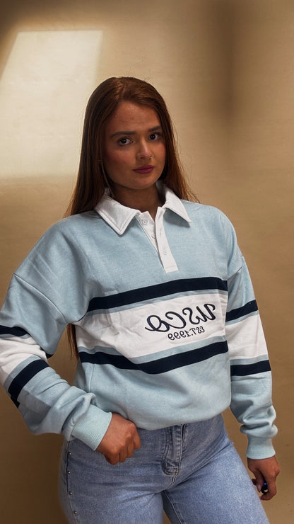 Nia 80% cotton fleece line rugby collar crew neck