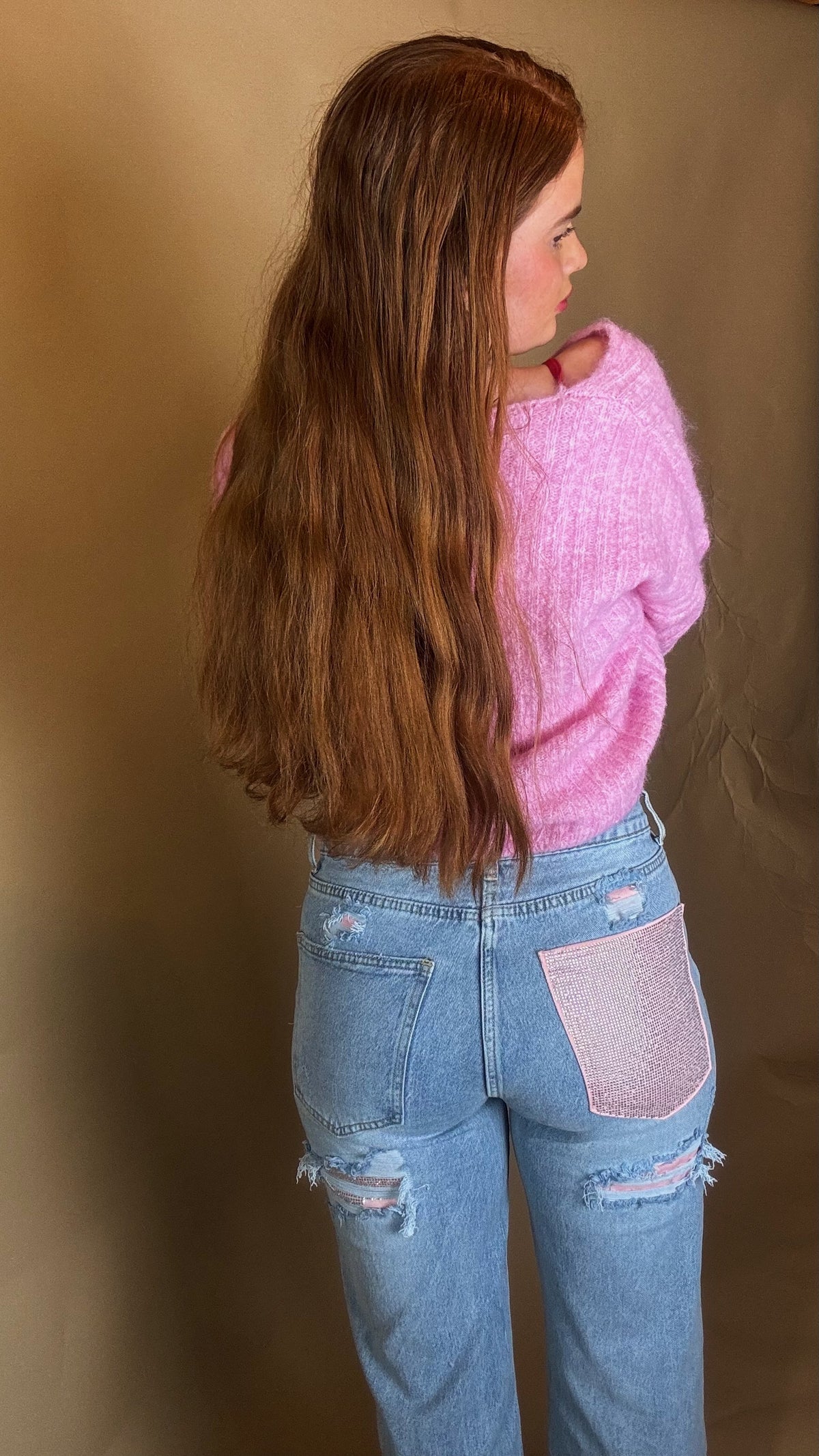 Mila Pink Diamonte patch Jean