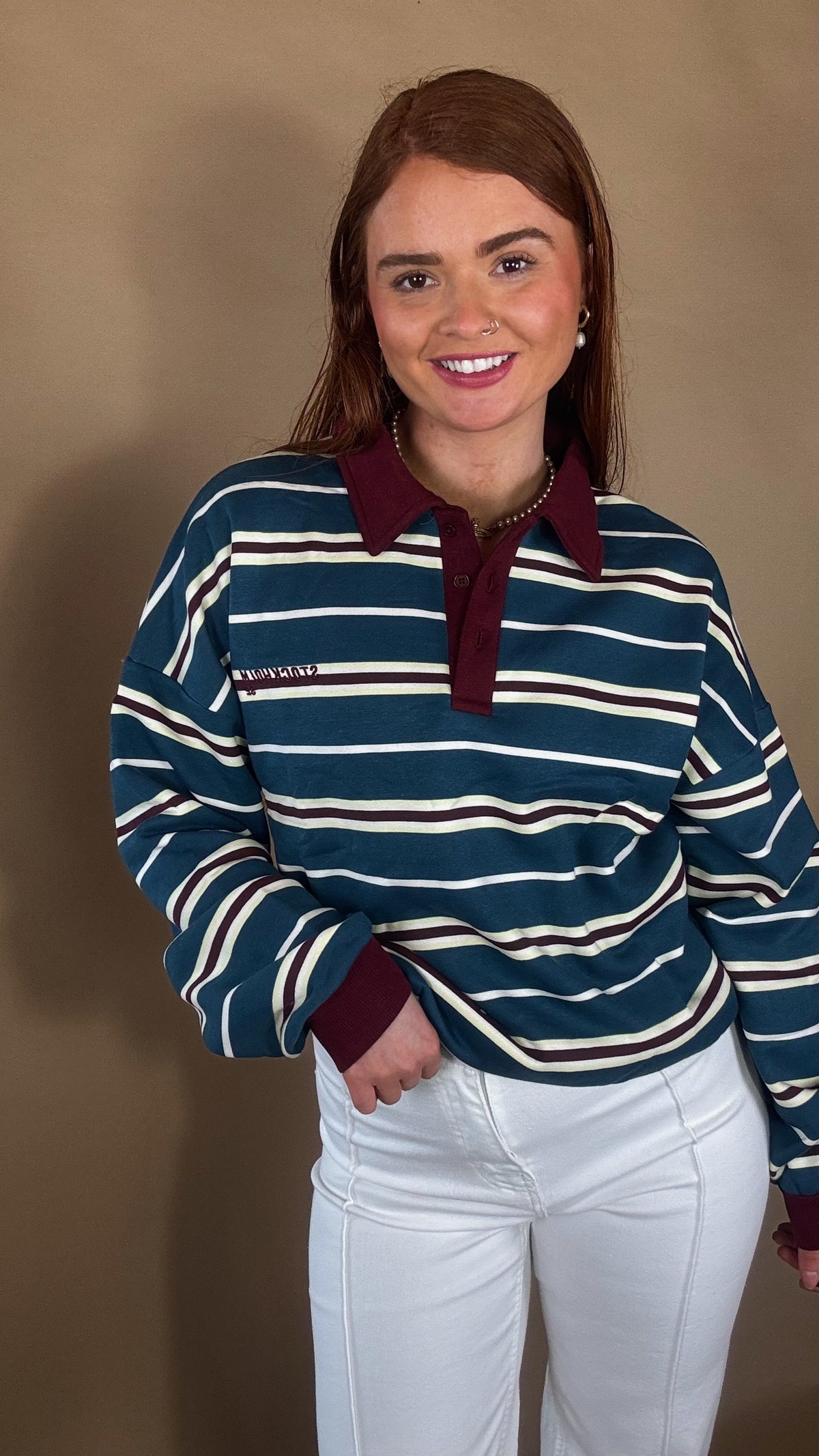Eabha oversize fleece line Rugby Collar Top