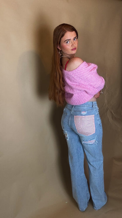 Mila Pink Diamonte patch Jean