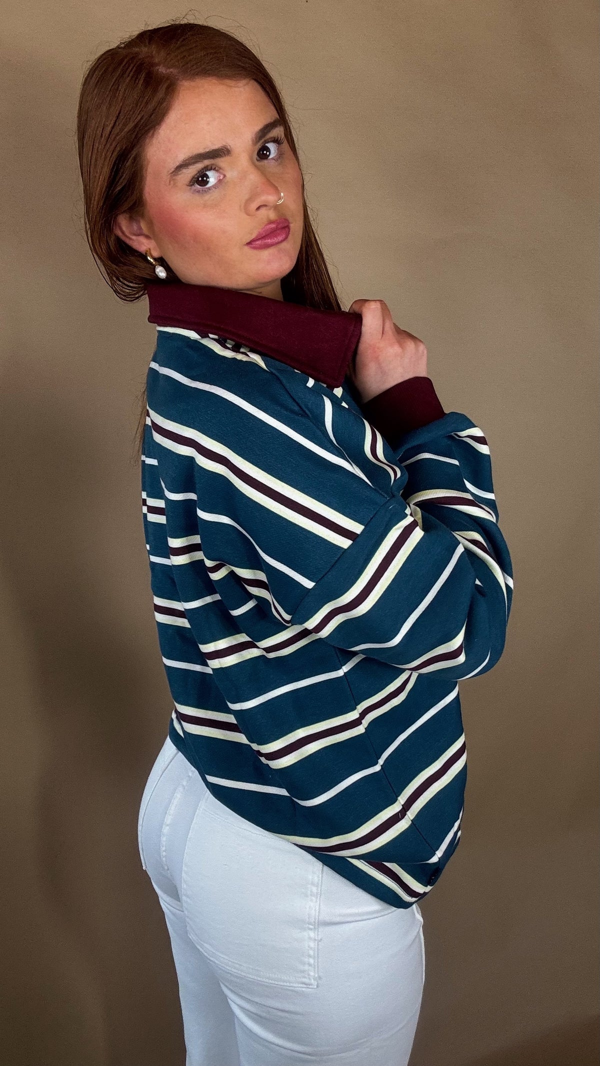 Eabha oversize fleece line Rugby Collar Top
