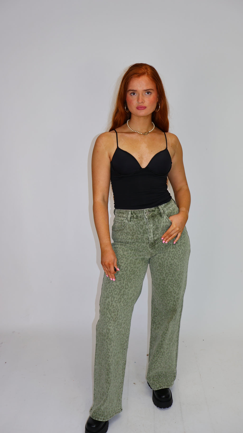 Kerry Khaki Leopard Stretchy Denim Jean