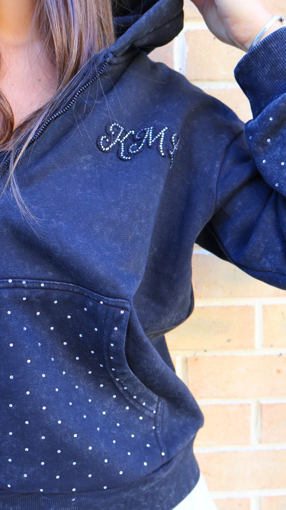 Naomi KML 80% cotton fleece diamonte hoodie