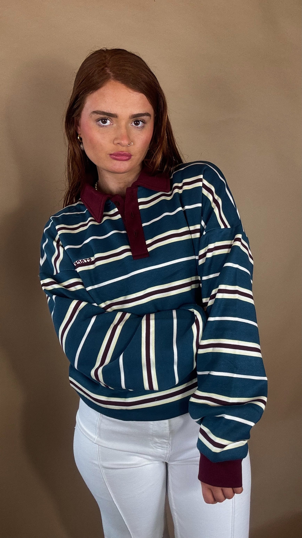 Eabha oversize fleece line Rugby Collar Top
