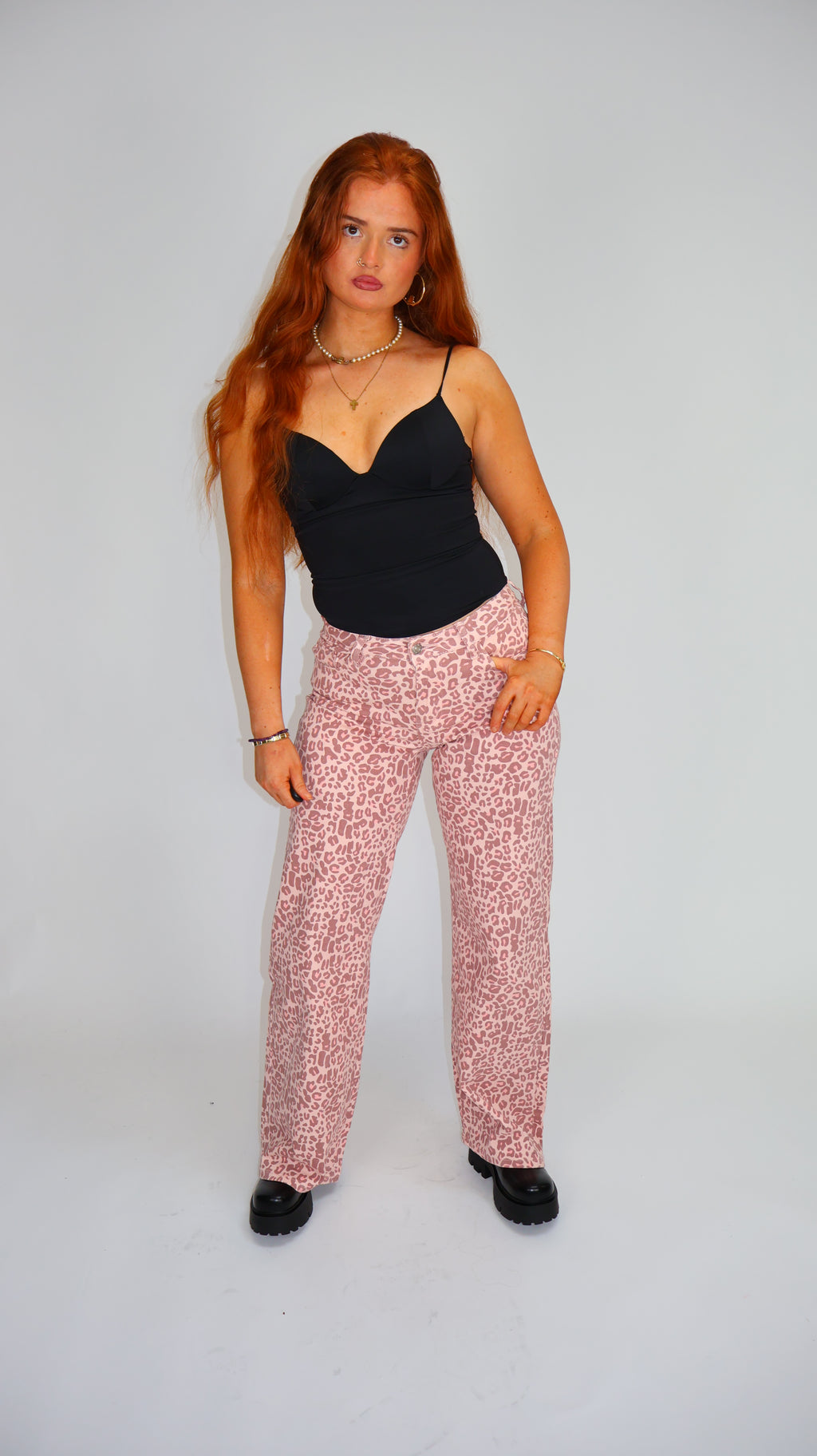 Lily Pink Leopard Dad Fit Denim