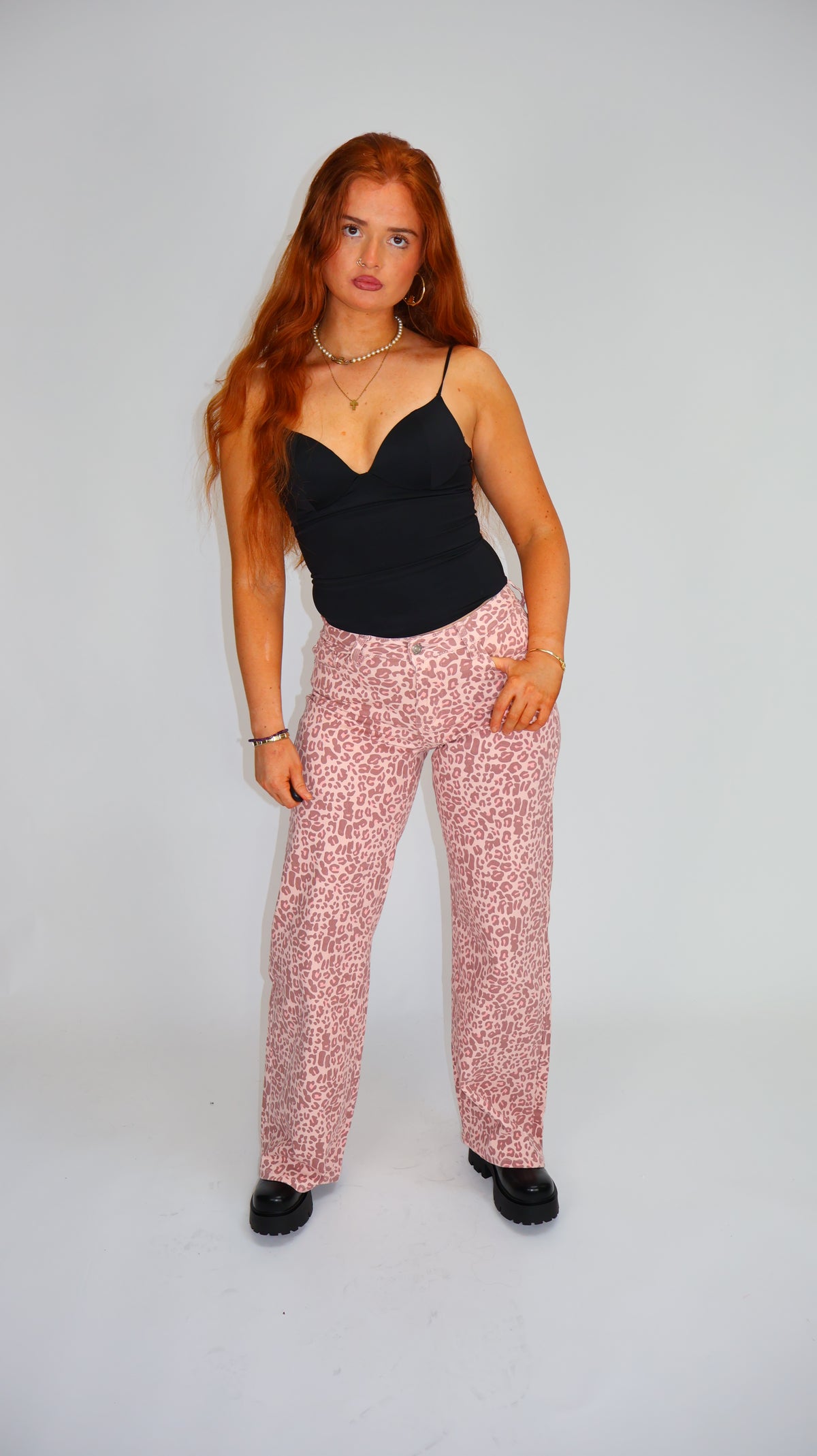 Lily Pink Leopard Dad Fit Denim