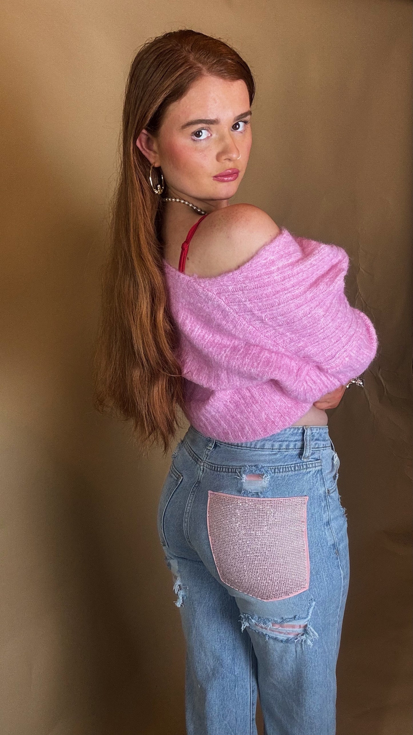 Mila Pink Diamonte patch Jean