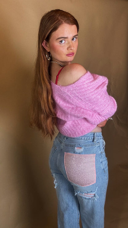 Mila Pink Diamonte patch Jean