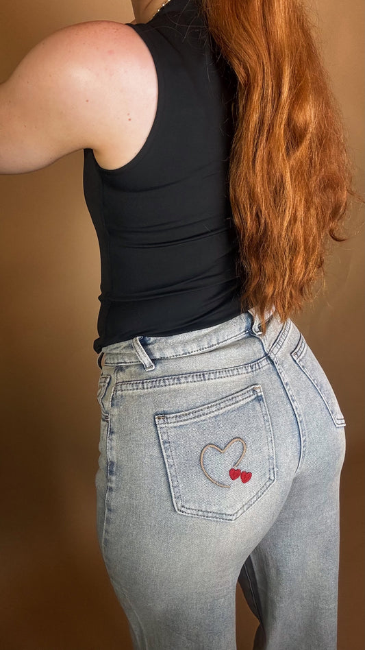 Matilda Heart Cherry Embroidered Jean