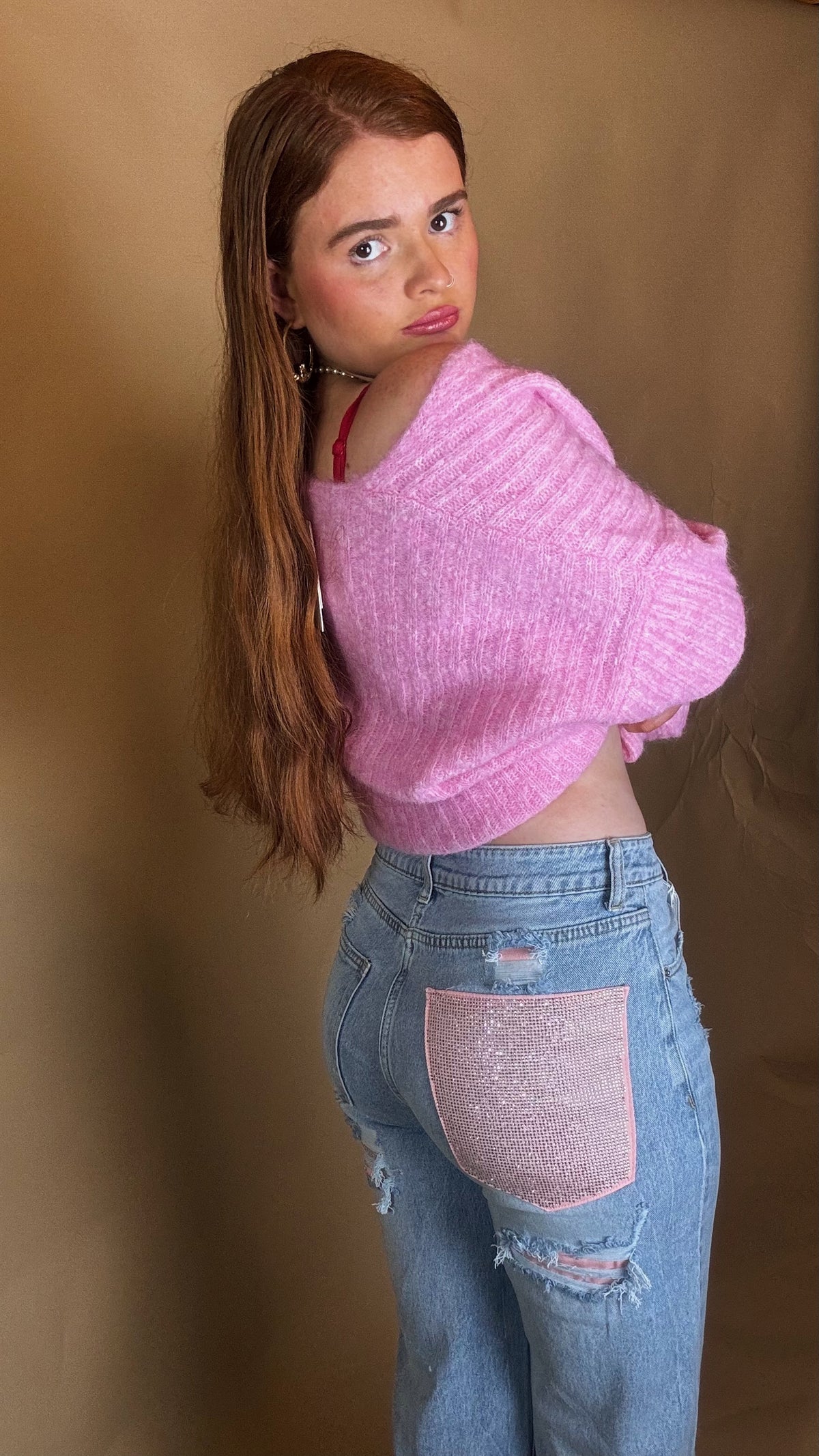 Mila Pink Diamonte patch Jean