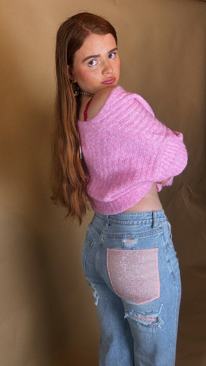 Mila Pink Diamonte patch Jean