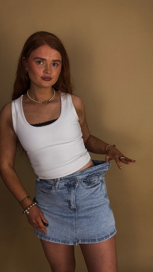 *SKORT* Sandy super stretch Denim crossover skort