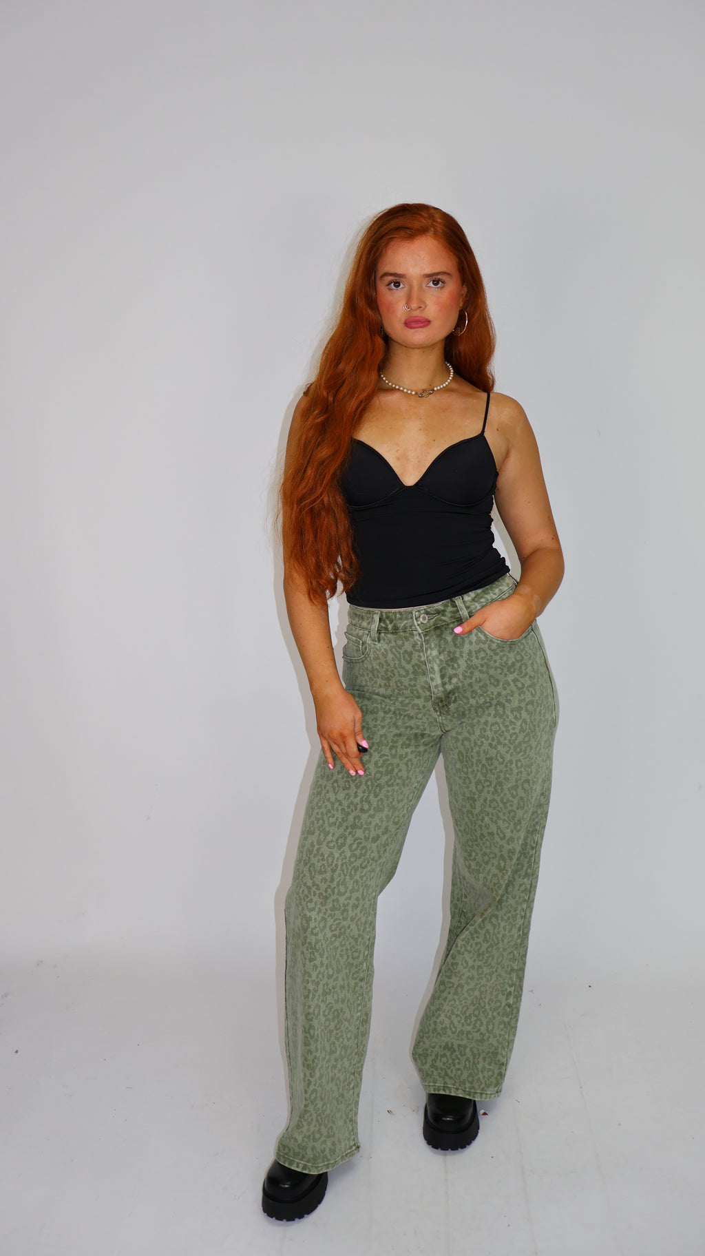 Kerry Khaki Leopard Stretchy Denim Jean