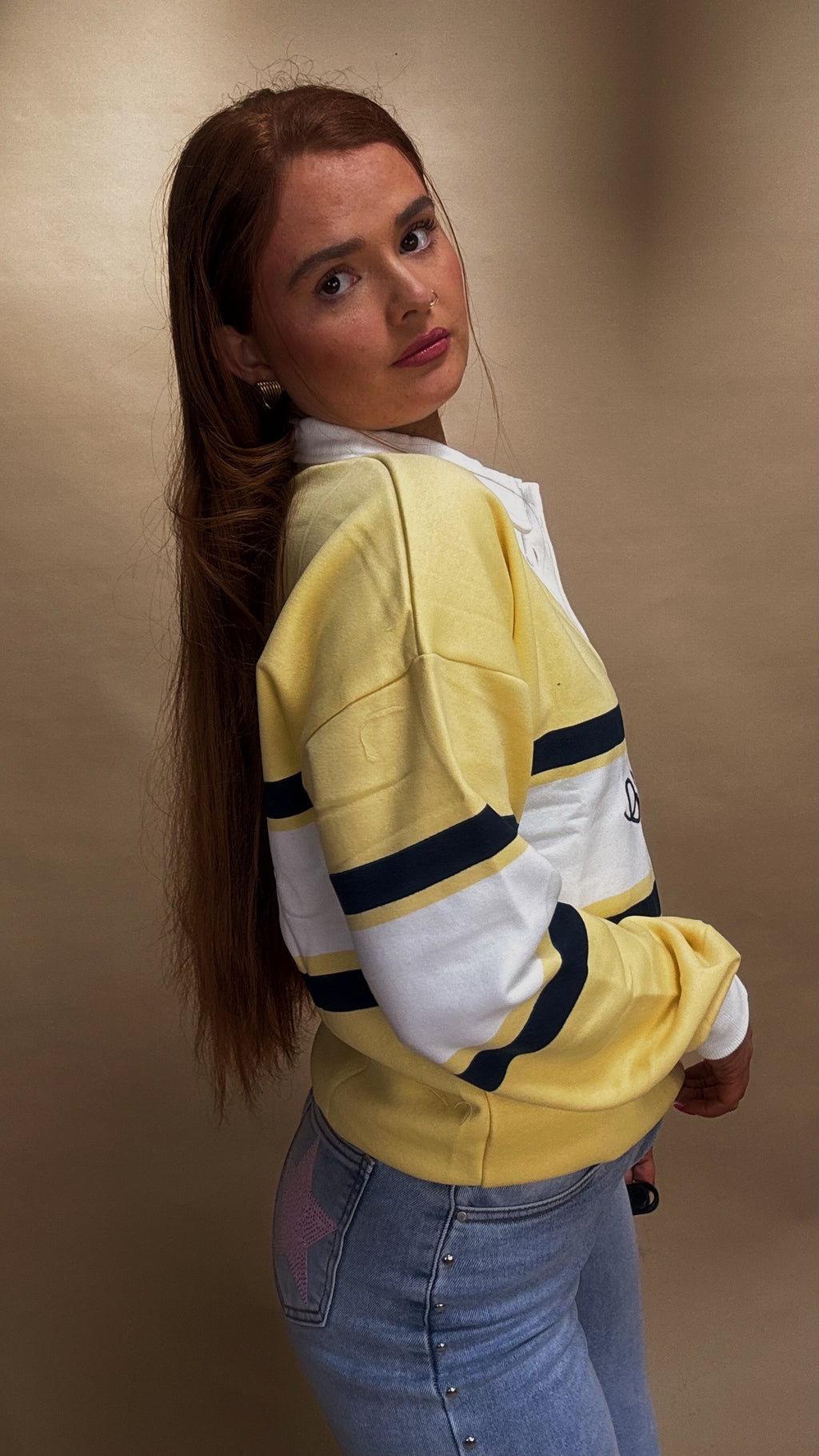 Flora 80% cotton fleece line rugby collar crew neck
