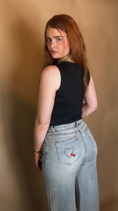 Matilda Heart Cherry Embroidered Jean