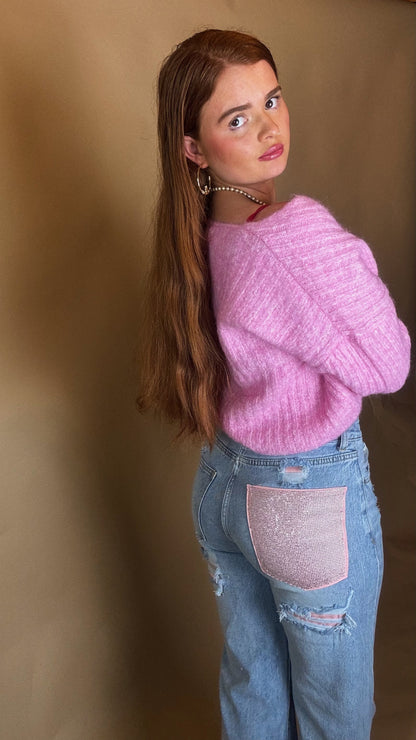 Mila Pink Diamonte patch Jean