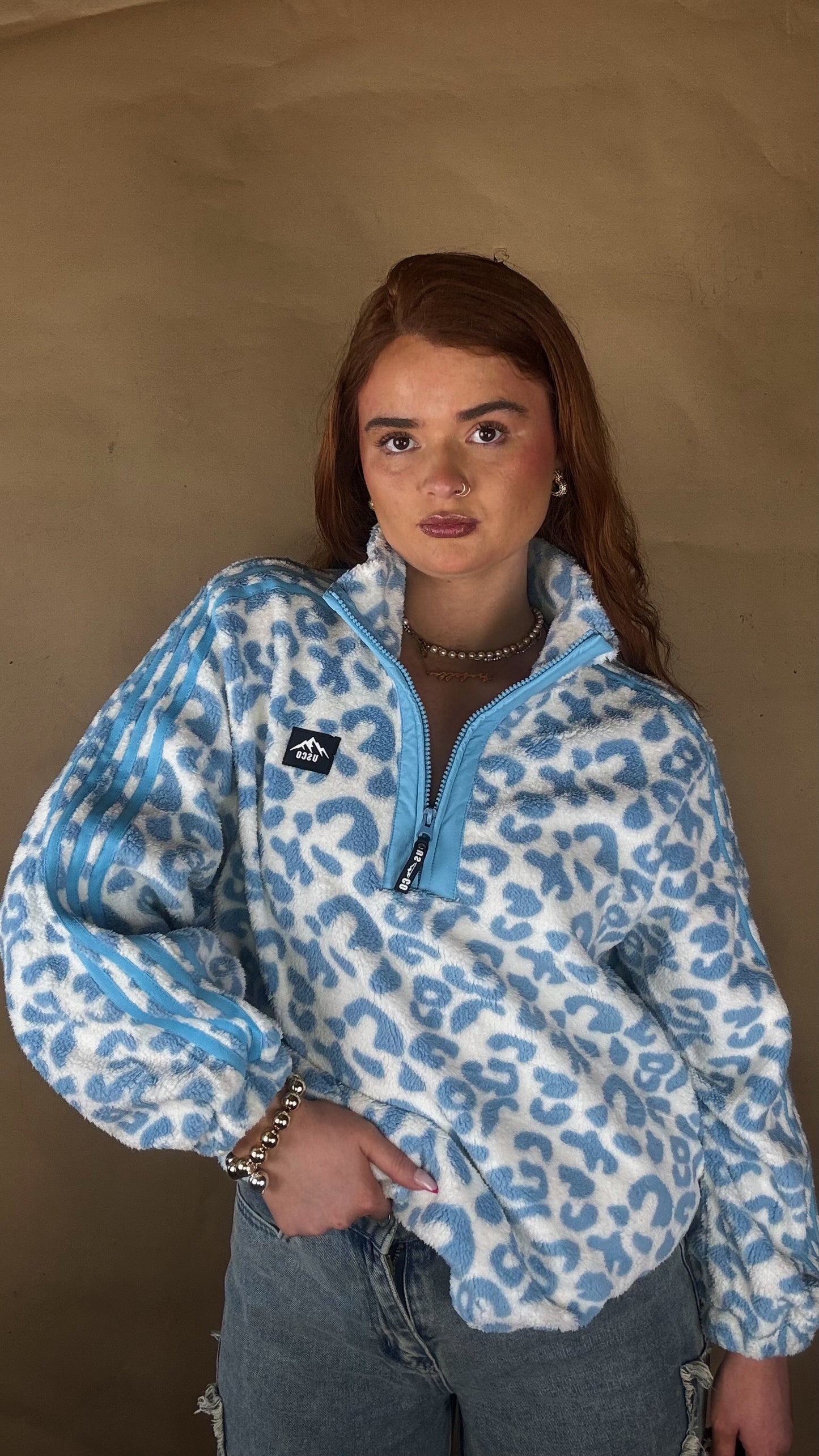 Blair Blue Leopard print zip up