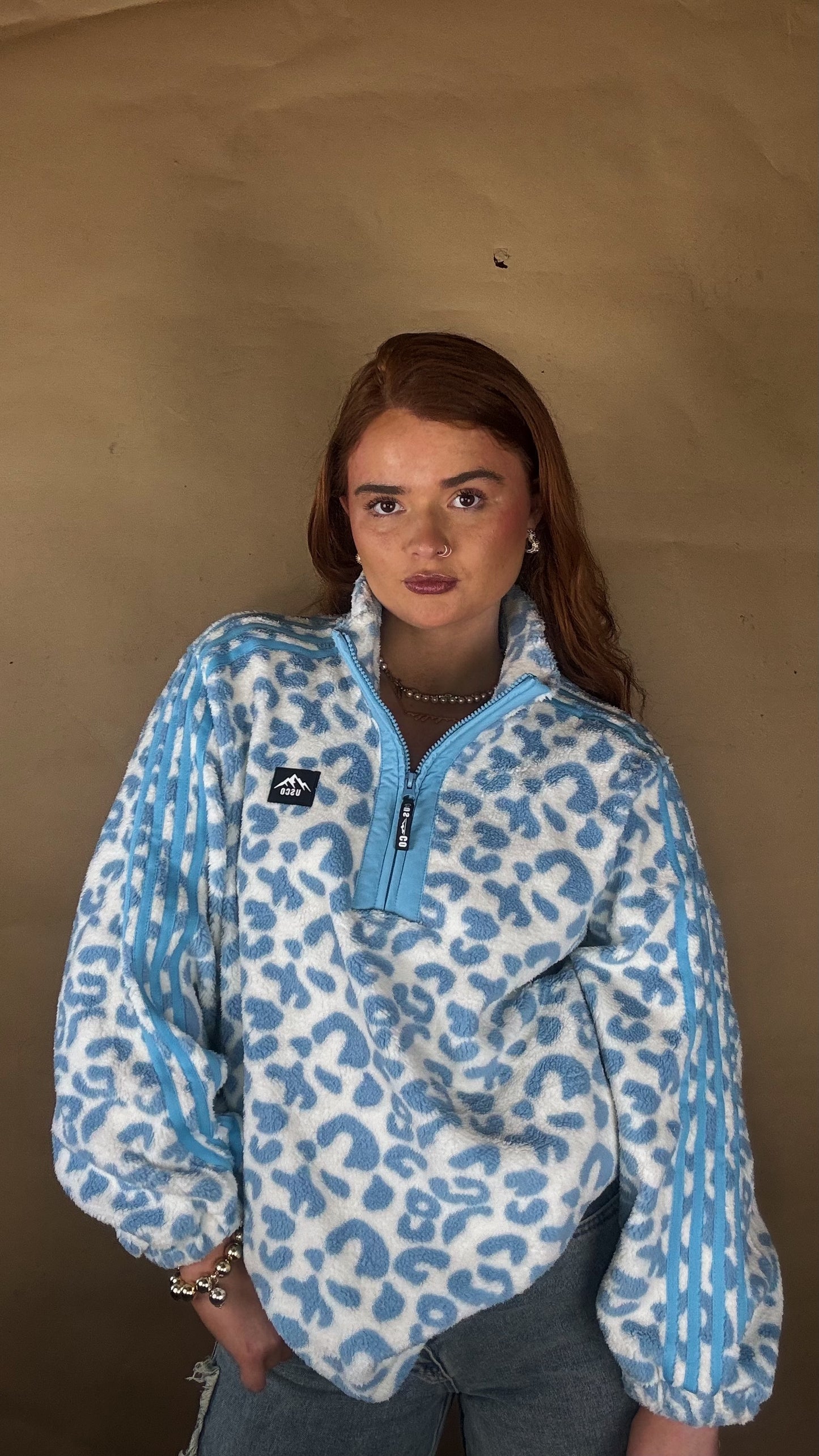 Blair Blue Leopard print zip up