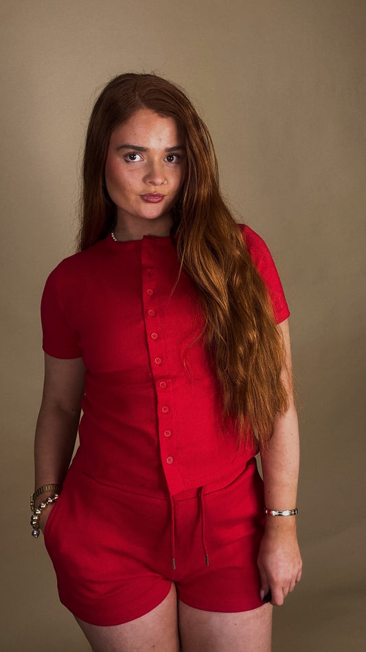 Cherry 95% cotton fleece short set