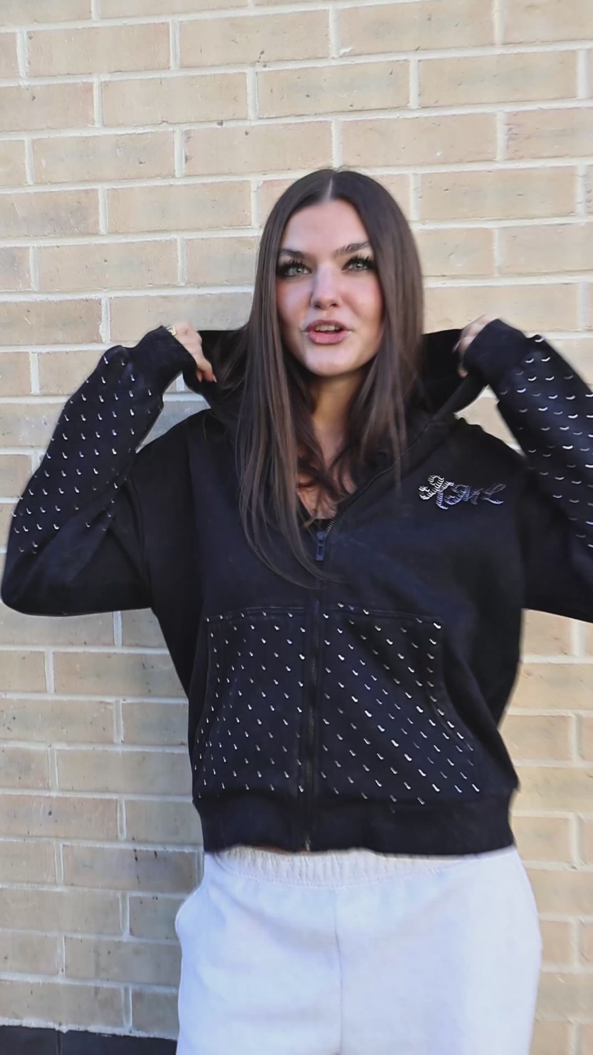 Naomi KML 80% cotton fleece diamonte hoodie